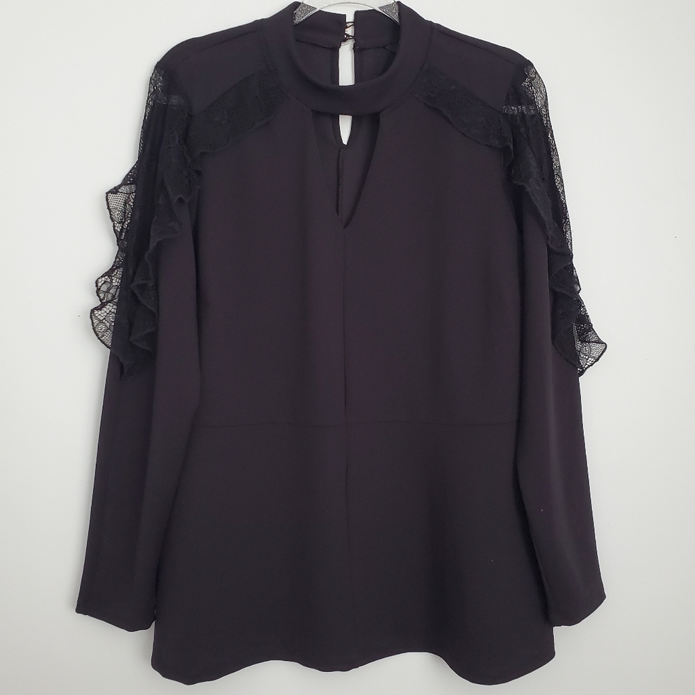 Michael Studio Black Lace Cold Shoulder Top Size 2X